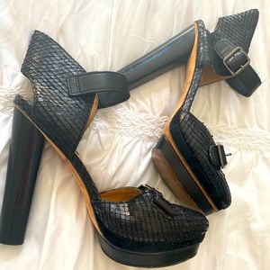 Ann Taylor Black Snakeskin Sandal Heels